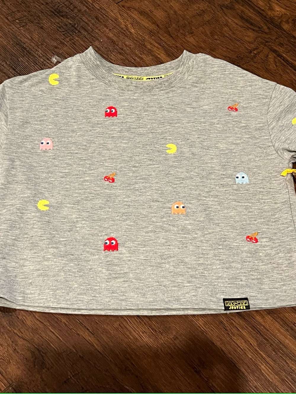 Justice Gray Pac-Man Embroidered Short Sleeve Tee size 5/6